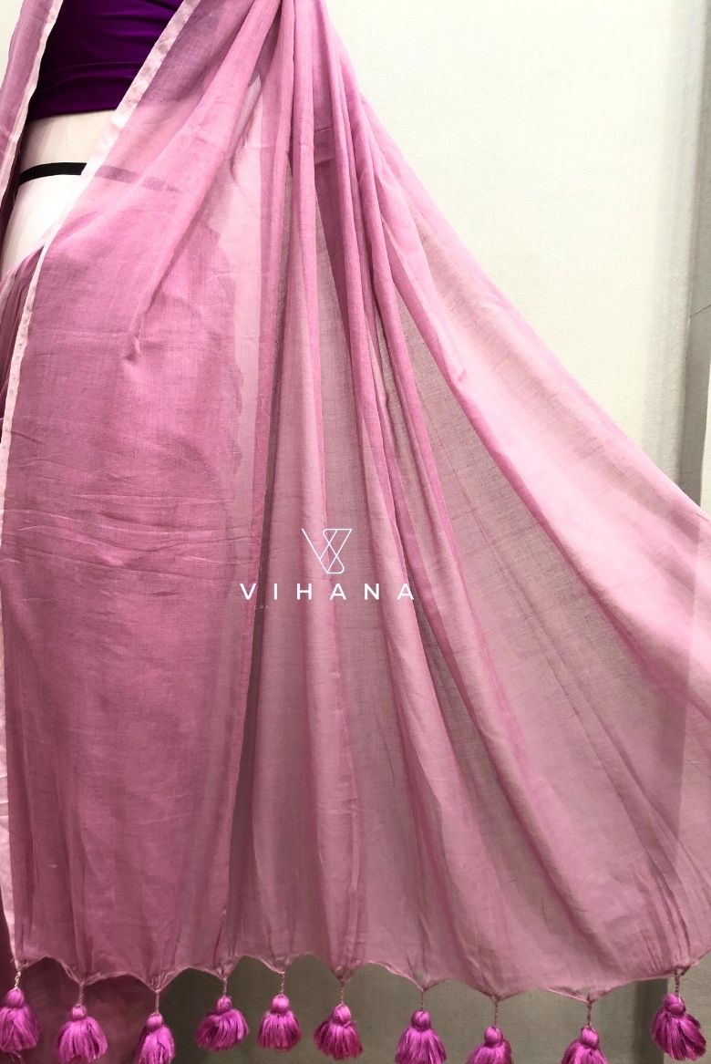 Dusty Mauve Mul Cotton Saree - Image 5