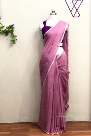 Dusty Mauve Mul Cotton Saree
