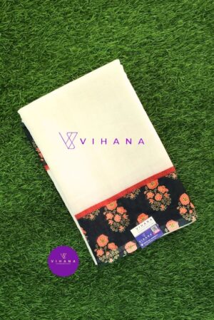 Pure White Linen Cotton Saree with Striking Blackish Green Border