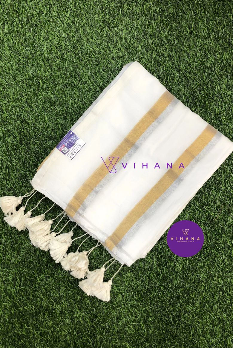 White 120 Pure Mulcotton Saree - Image 2