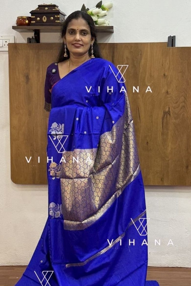 Blue Banarasi Raw Mango Silk Saree - Image 5
