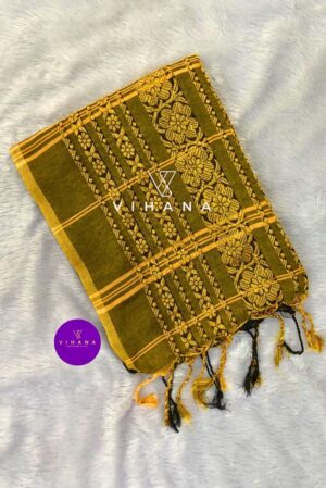 Black and Yellow Begampuri Bengal Cotton Saree