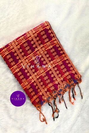 Blue and Light Orange Begampuri Bengal Cotton Saree