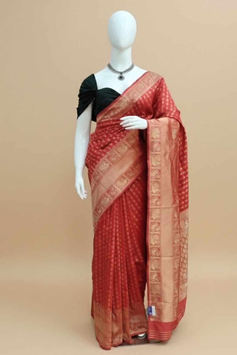 Red Banarasi Silk Saree - Image 6
