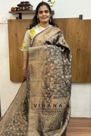 Greyish Blue colured Banarasi Silk Saree