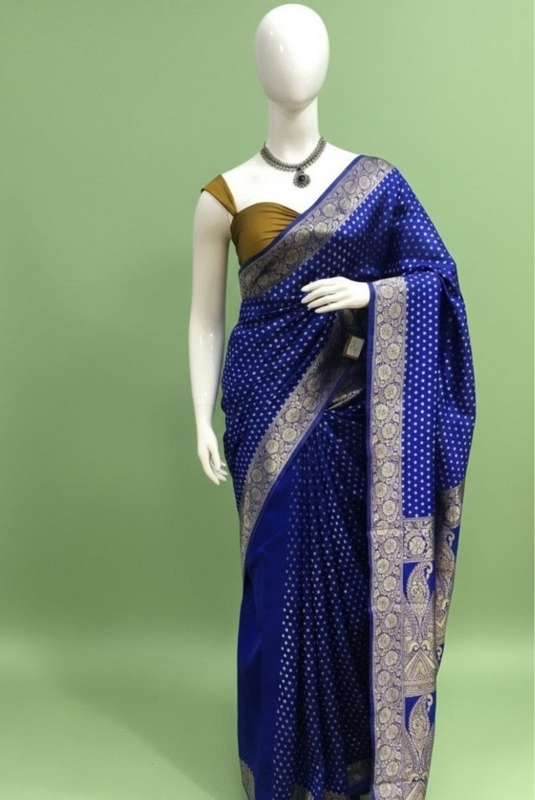 Royal blue Banarasi silk saree - Image 6