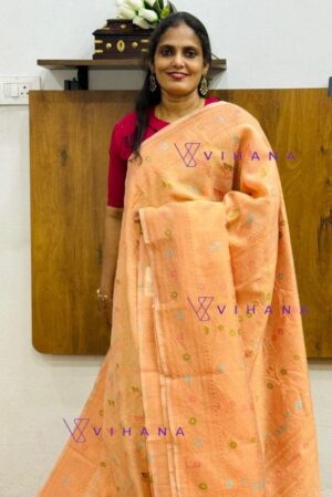 Kanjivaram Inspired Light Peach Cotton Linen Saree