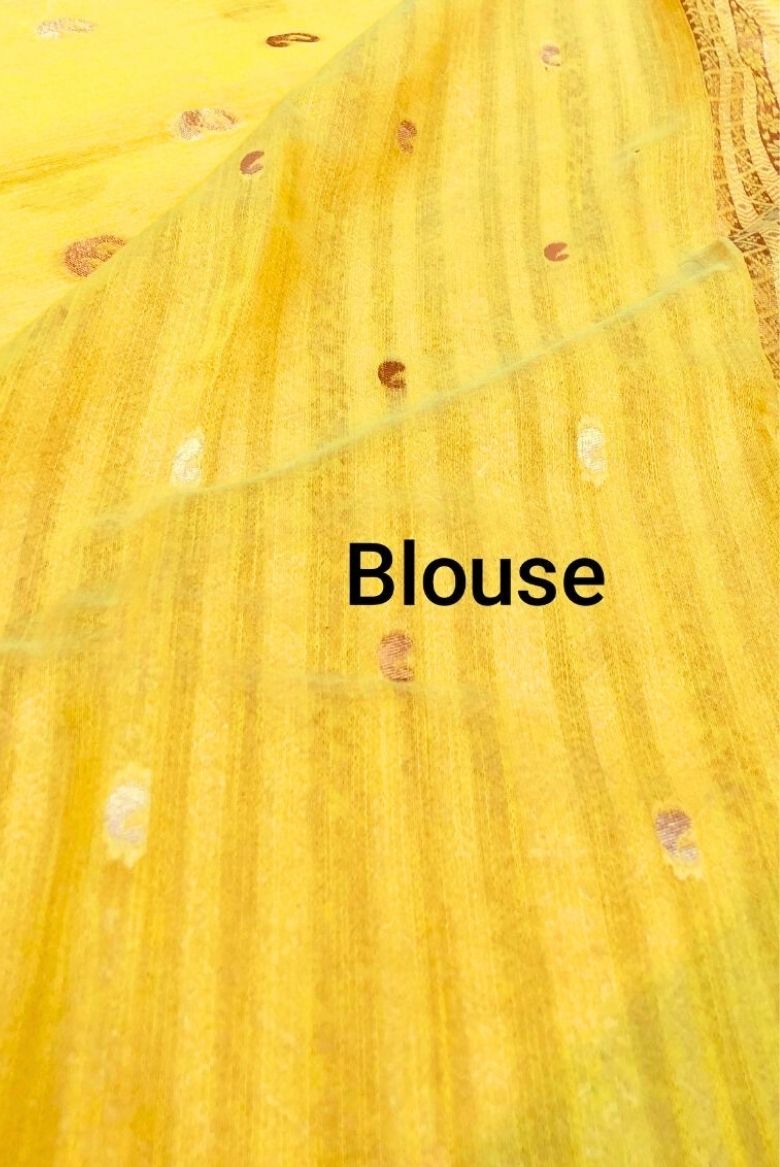 Yellow Cotton Linen Saree - Image 5