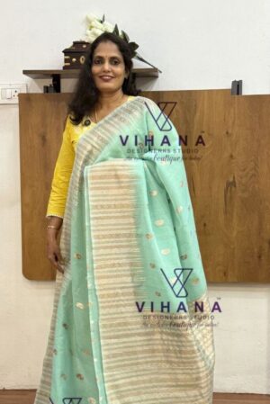 Pastel Blue Cotton Linen Saree