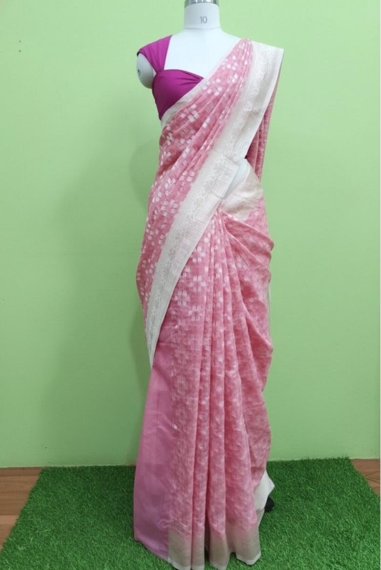 Dusty Pink Cotton Linen Saree - Image 7
