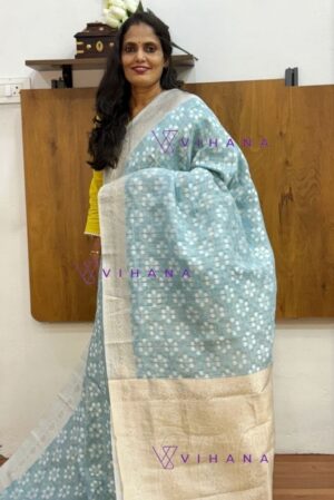 Light Blue Cotton Linen Saree