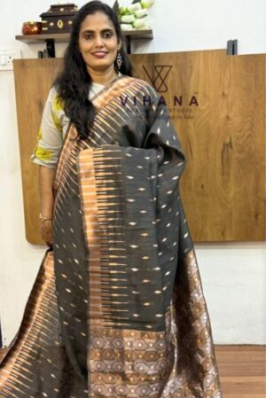 Greyish Black Cotton Linen Sareee