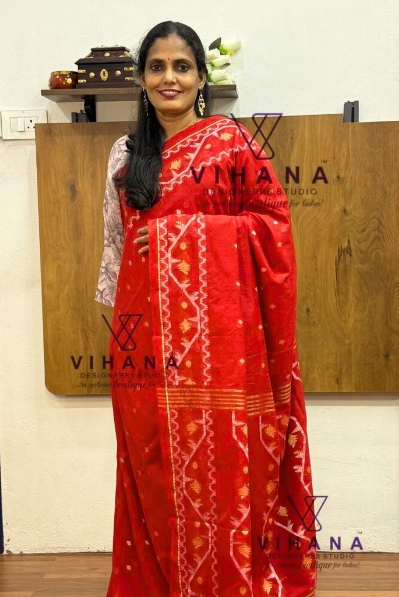 Elegant Red Cotton Saree