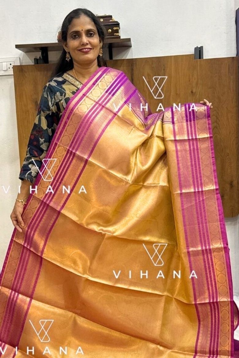 Golden-Yellow Kanjivaram Silk Saree - Image 4