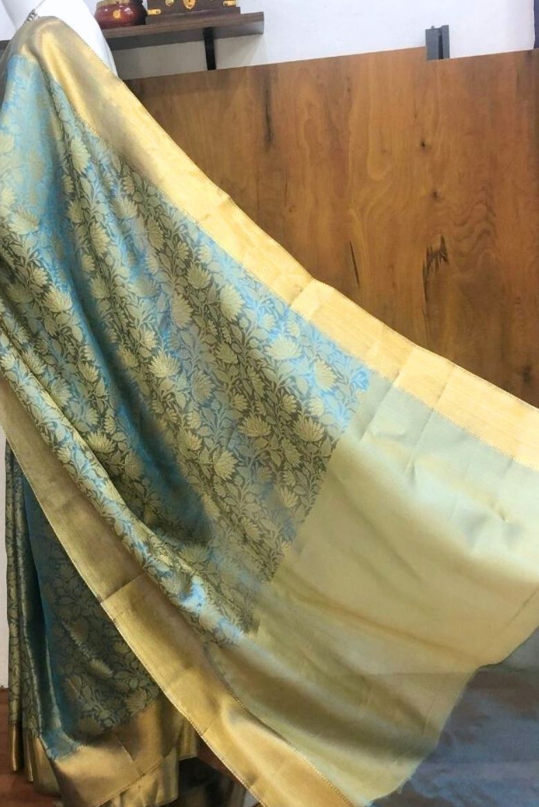 Blue Kanjivaram Tissue Silk Saree - Image 5