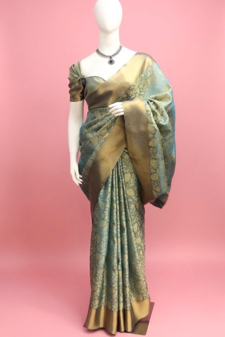 Blue Kanjivaram Tissue Silk Saree - Image 7