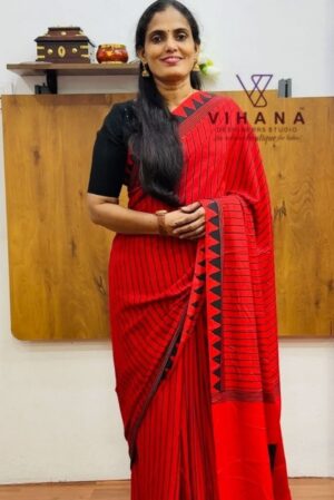 Elegant Red Semi Modal Crepe Silk Saree