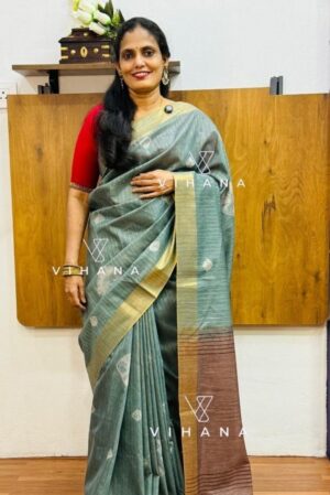Pastel Teal-Blue Bhagalpuri Silk Saree