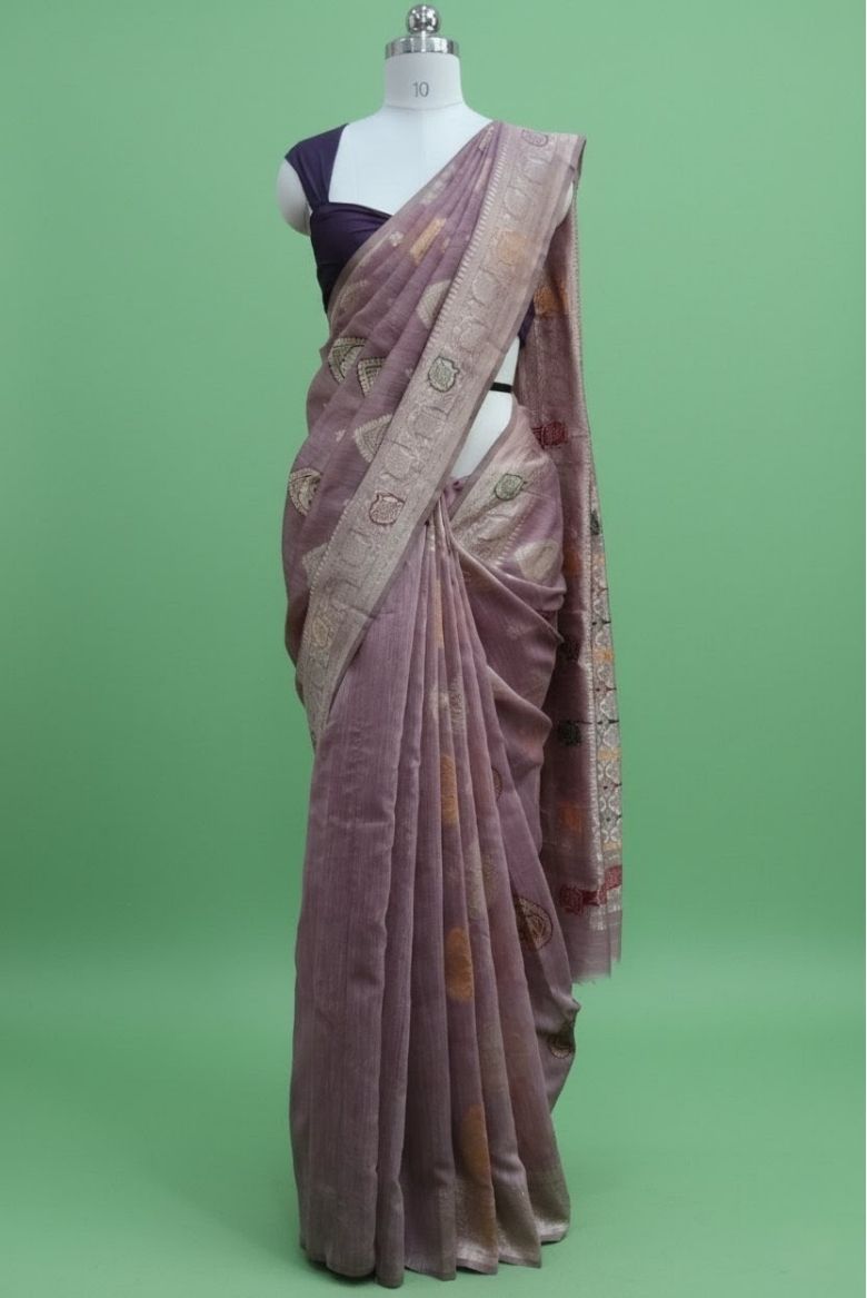 Dusty Mouve Semi Kanjivaram Saree - Image 6