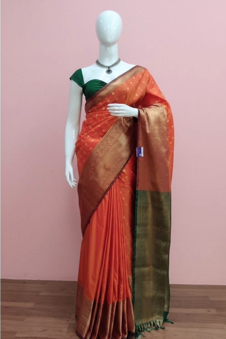 Orange Kanjivaram Silk Saree - Image 7