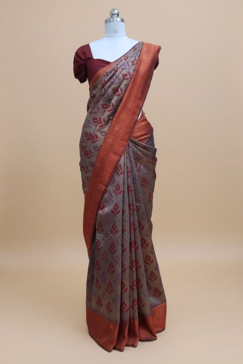 Grey Kanjipuram Silk Saree - Image 6