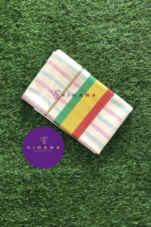 Traditional Kerala Set Saree with Multi-Color Zari Border