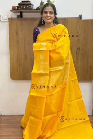 Yellow Banarasi Katan Silk Saree