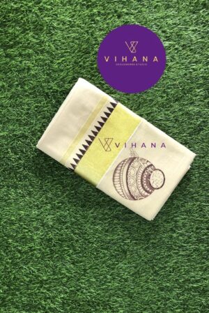 Kerala Tissue Kasavu Saree With Butter Pot Motif