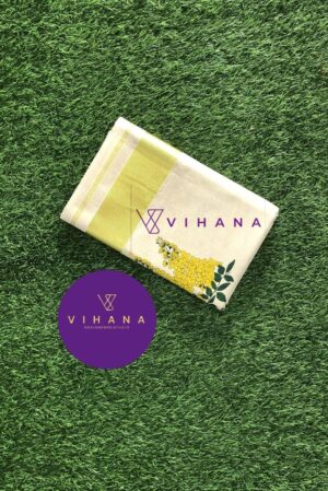 Kerala Tissue Set saree with Kanikonna Floral Design