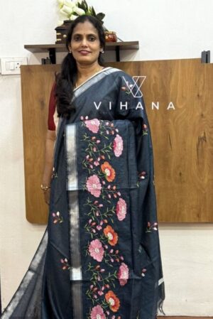 Blueish Grey Kota Doria Organza Silk Saree