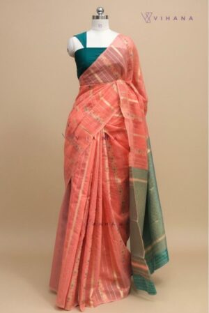 Light Peach Linen Cotton Saree