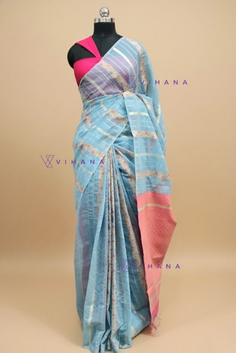 Light Blue Linen Cotton Saree