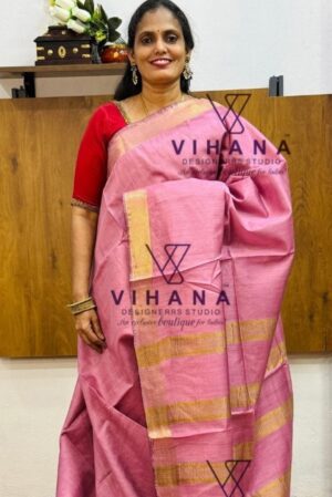 Pastel Mouve Pink Maheswari Semi Tussar Silk Saree
