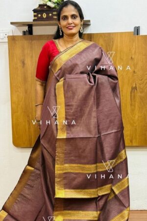 Brown Maheshwari Semi Tussar Silk Saree