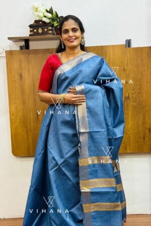 Pastel Blue Maheswari Semi Tussar Silk Saree