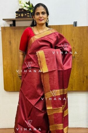 Maroon Maheswari Semi Tussar Silk Saree