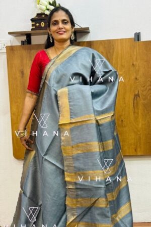 Grey Maheswari Semi Tussar Silk Saree