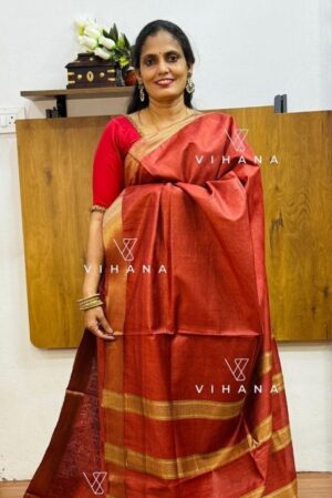 Brick Red Maheswari Semi Tussar Silk Saree