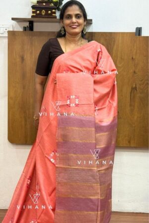 Peach Kota Munga Silk Sareee