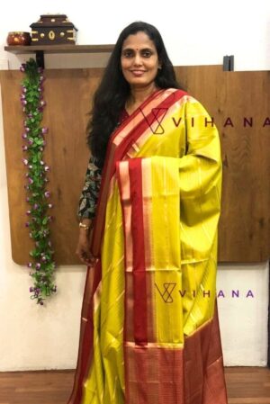 Yellow Green Semi Mysore Silk Saree