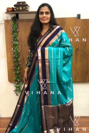 Ocean Teal-Blue Semi Mysore Silk Saree
