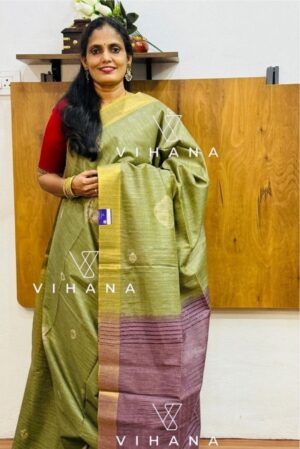 Pastel Green-Dusty Mouve Bhagalpuri Silk Saree