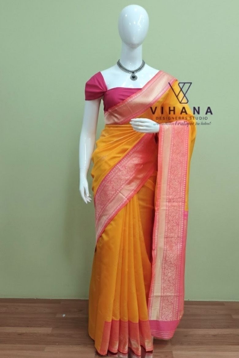 Yellow Soft Semi Silk Saree - Image 6