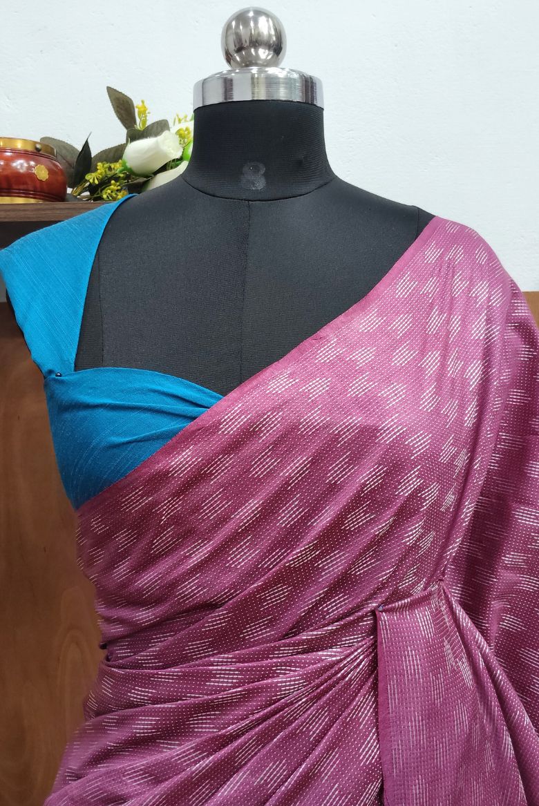 Dark Pink Kota Silk Jacquard Weaving Bhagalpuri Saree - Image 2