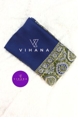 Electric Blue Modal Satin Silk Saree with Traditional Ajrakh Print