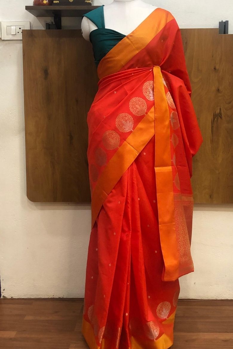 Orange Banarasi Katan Silk Saree - Image 7