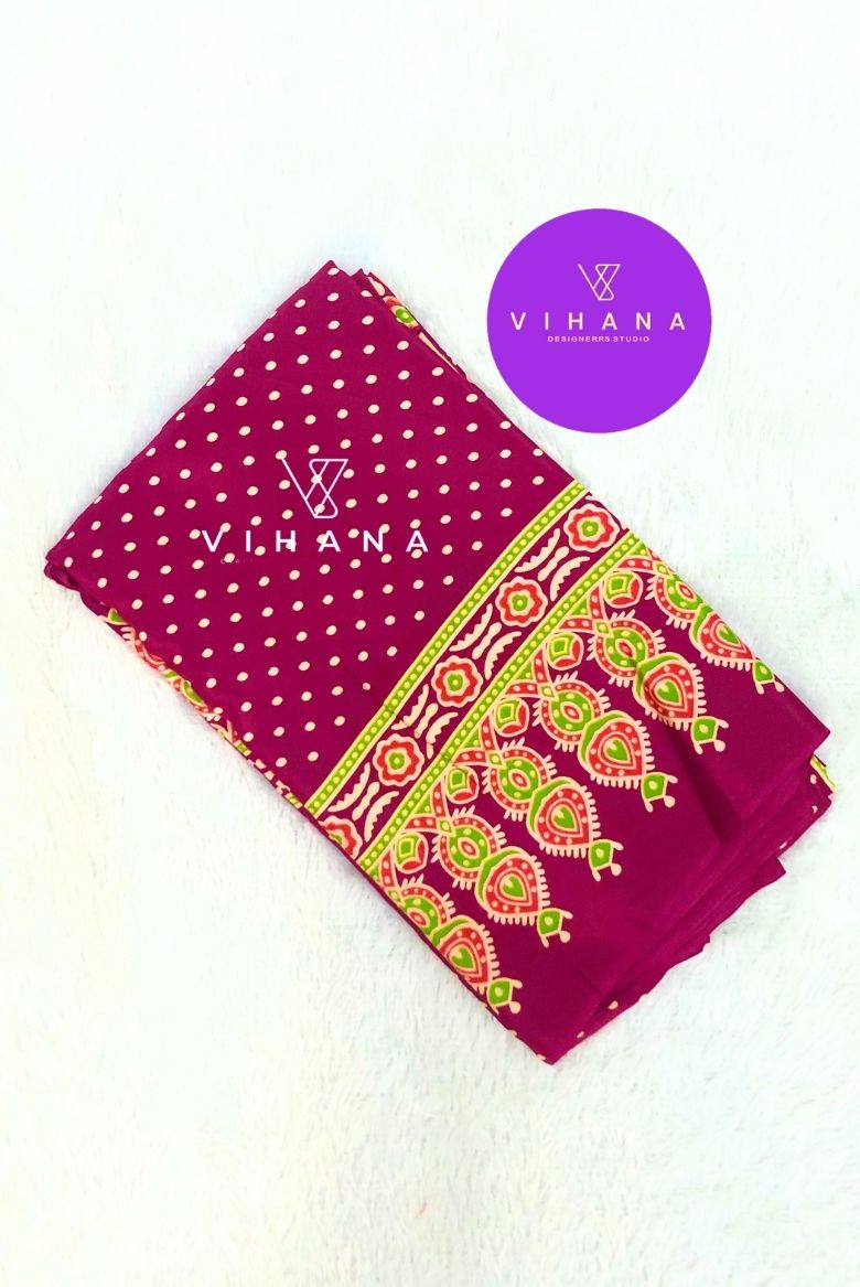 Vibrant Magenta Bindi Polka Dots Print Semi Modal Crepe Silk Saree