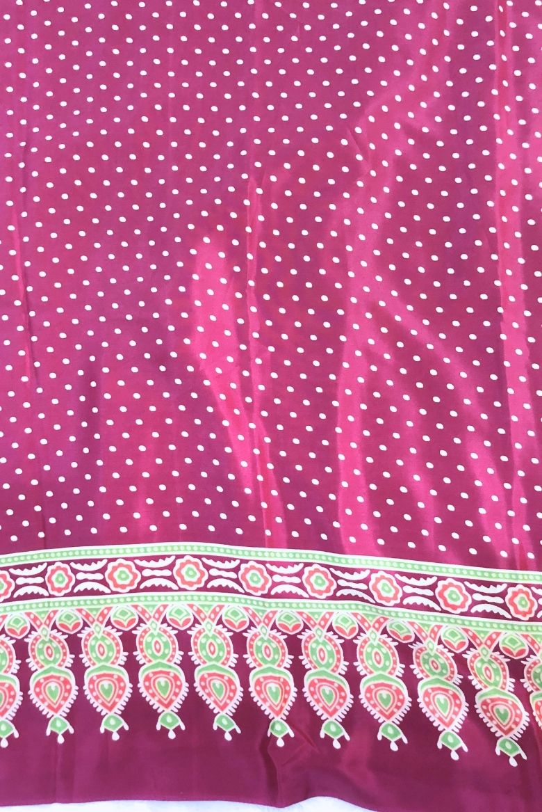 Vibrant Magenta Bindi Polka Dots Print Semi Modal Crepe Silk Saree - Image 2
