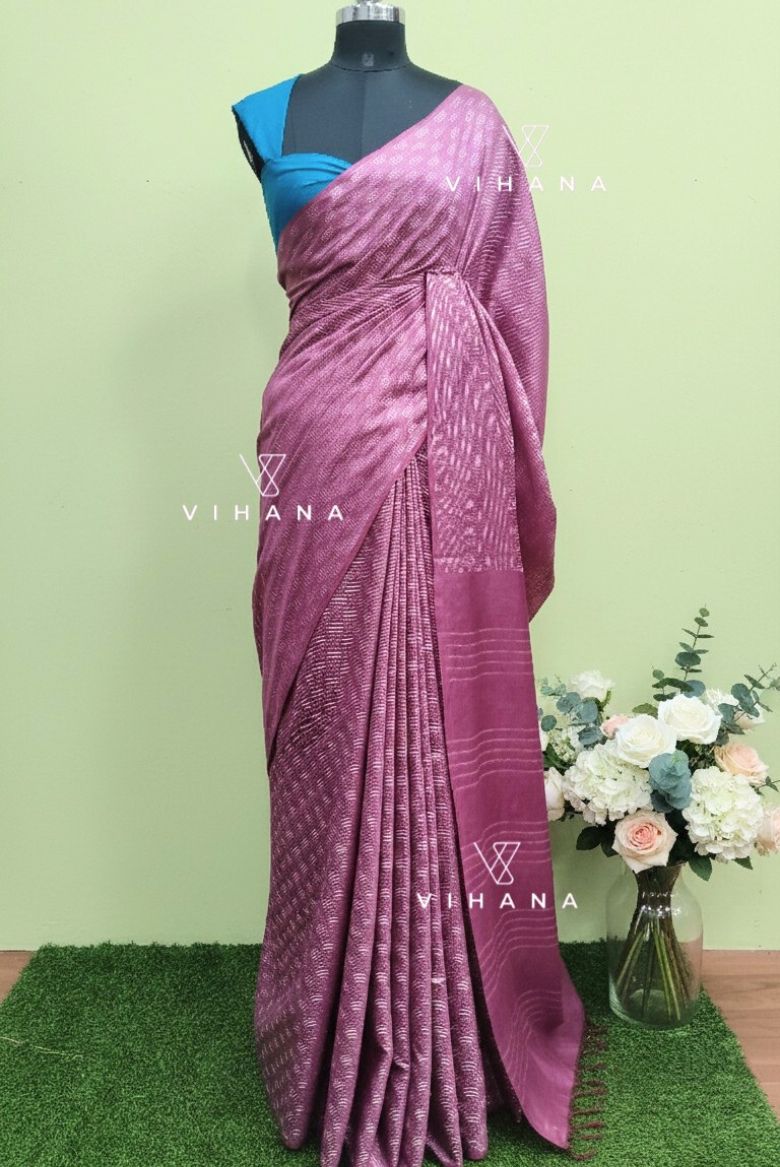 Dark Pink Kota Silk Jacquard Weaving Bhagalpuri Saree