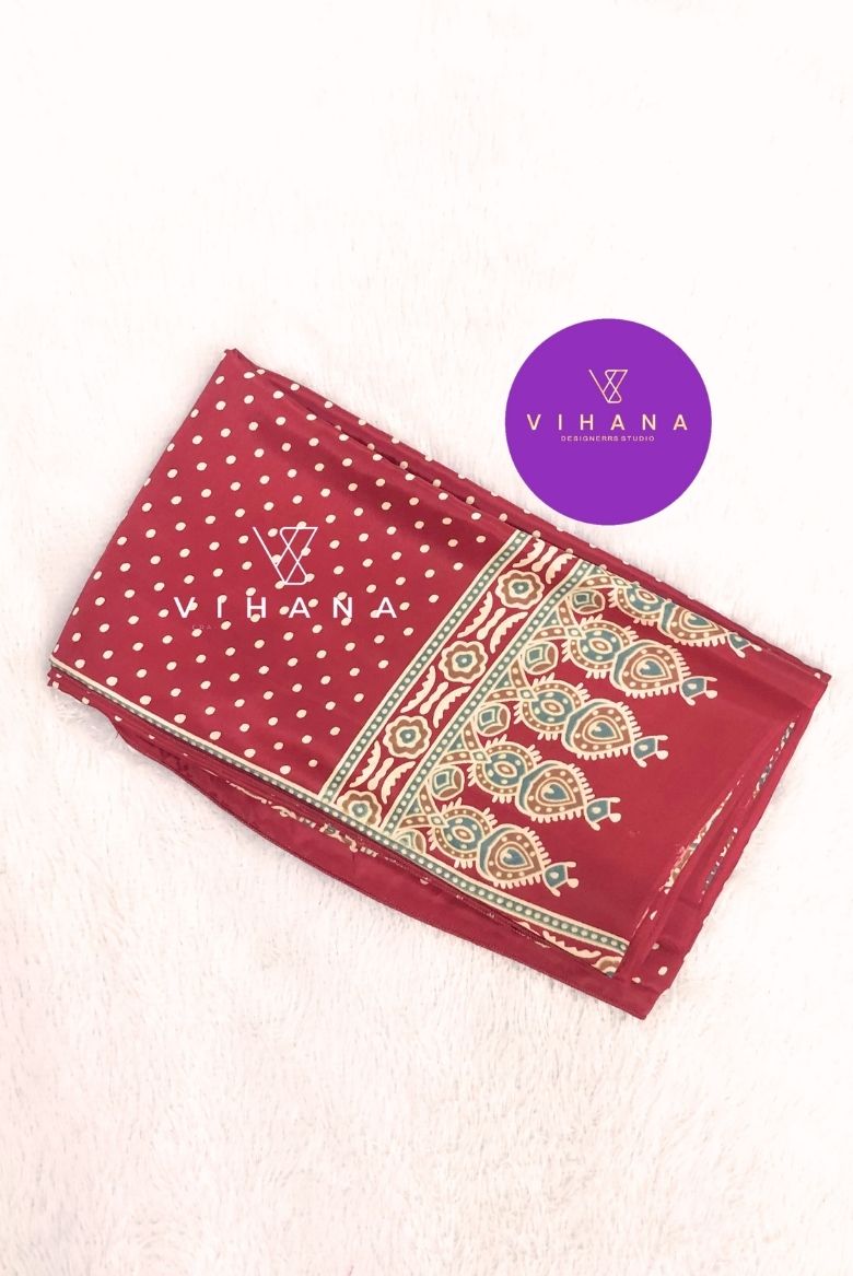 Vivid Red Bindi Polka Dots Print Semi Modal Crepe Silk Saree